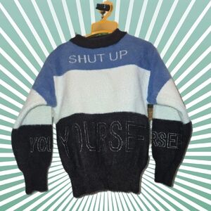 Bold Blue and Black Colorblock Sweater with Crew Neck